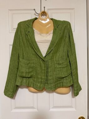 Eileen Fisher Moss Green Single-Button Linen Blazer